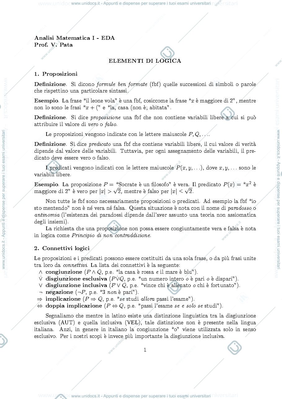 Anteprima pagina 1 — Logica e Insiemi prof:Pata