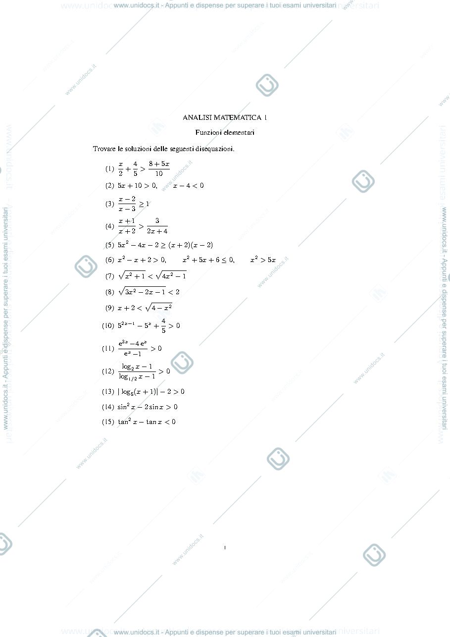 Anteprima pagina 1 — esercizi per corso Analisi 1 prof.Pata