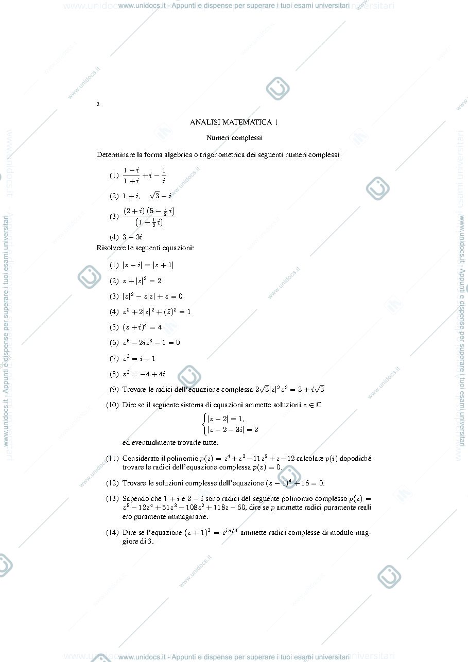 Anteprima pagina 2 — esercizi per corso Analisi 1 prof.Pata