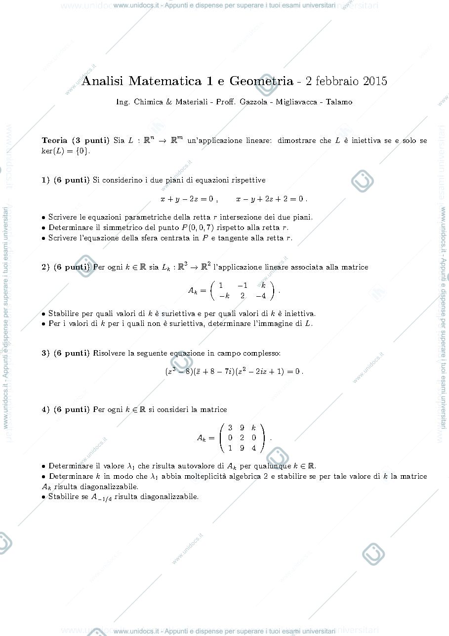 Anteprima pagina 1 — esercizi per corso Analisi 1 prof.Pata