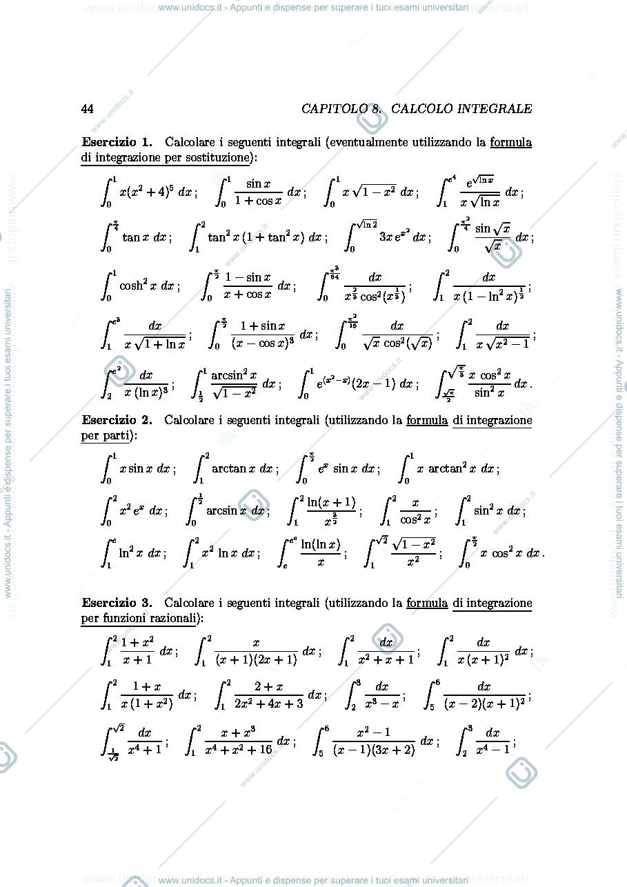 Anteprima pagina 1 — Esercizi integrali