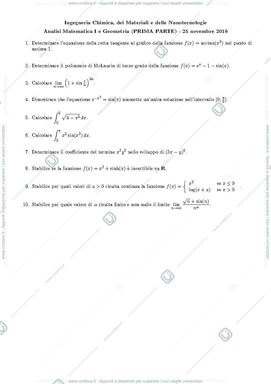 Anteprima pagina 1 — esercizi per corso Analisi 1 prof.Pata