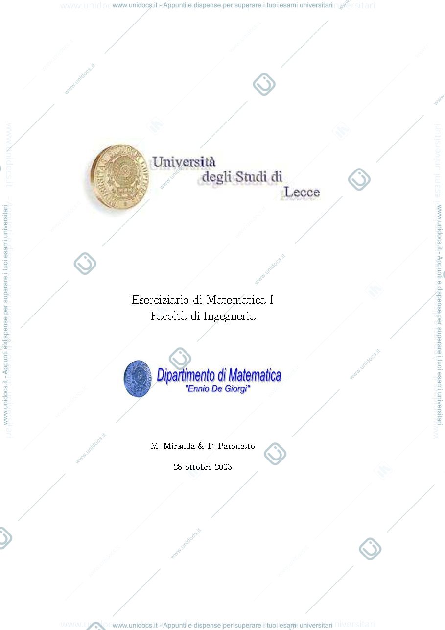 Anteprima pagina 1 — esercizi per corso Analisi 1 prof.Pata