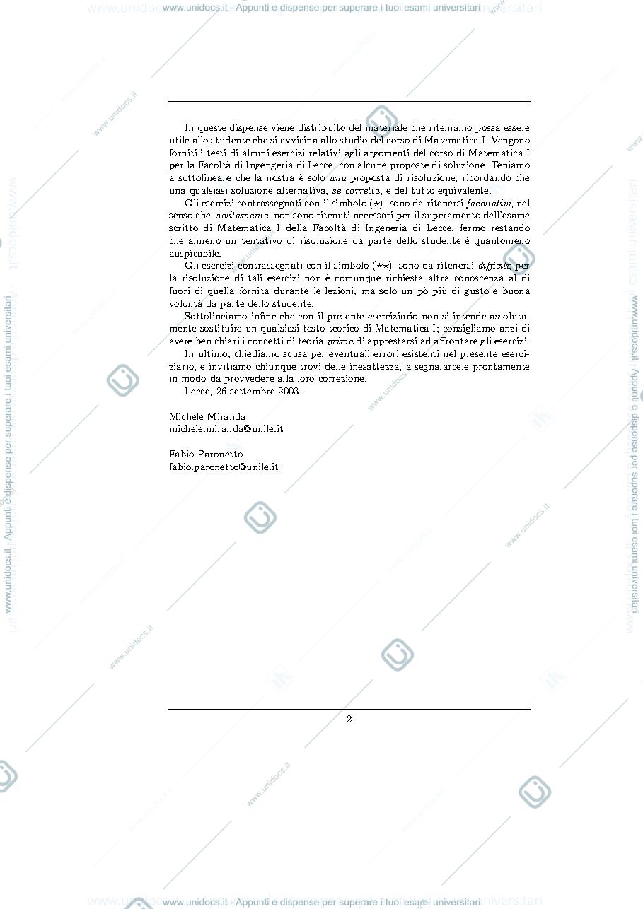 Anteprima pagina 2 — esercizi per corso Analisi 1 prof.Pata