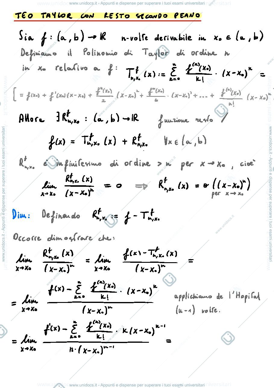 Anteprima pagina 1 — Dimostrazione di Taylor con resto di Peano