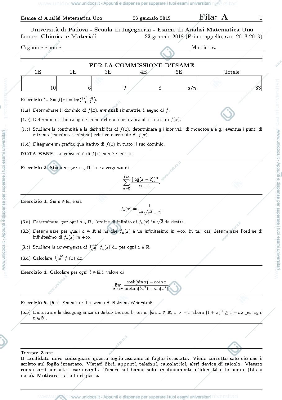 Anteprima pagina 1 — Esami di analisi 1