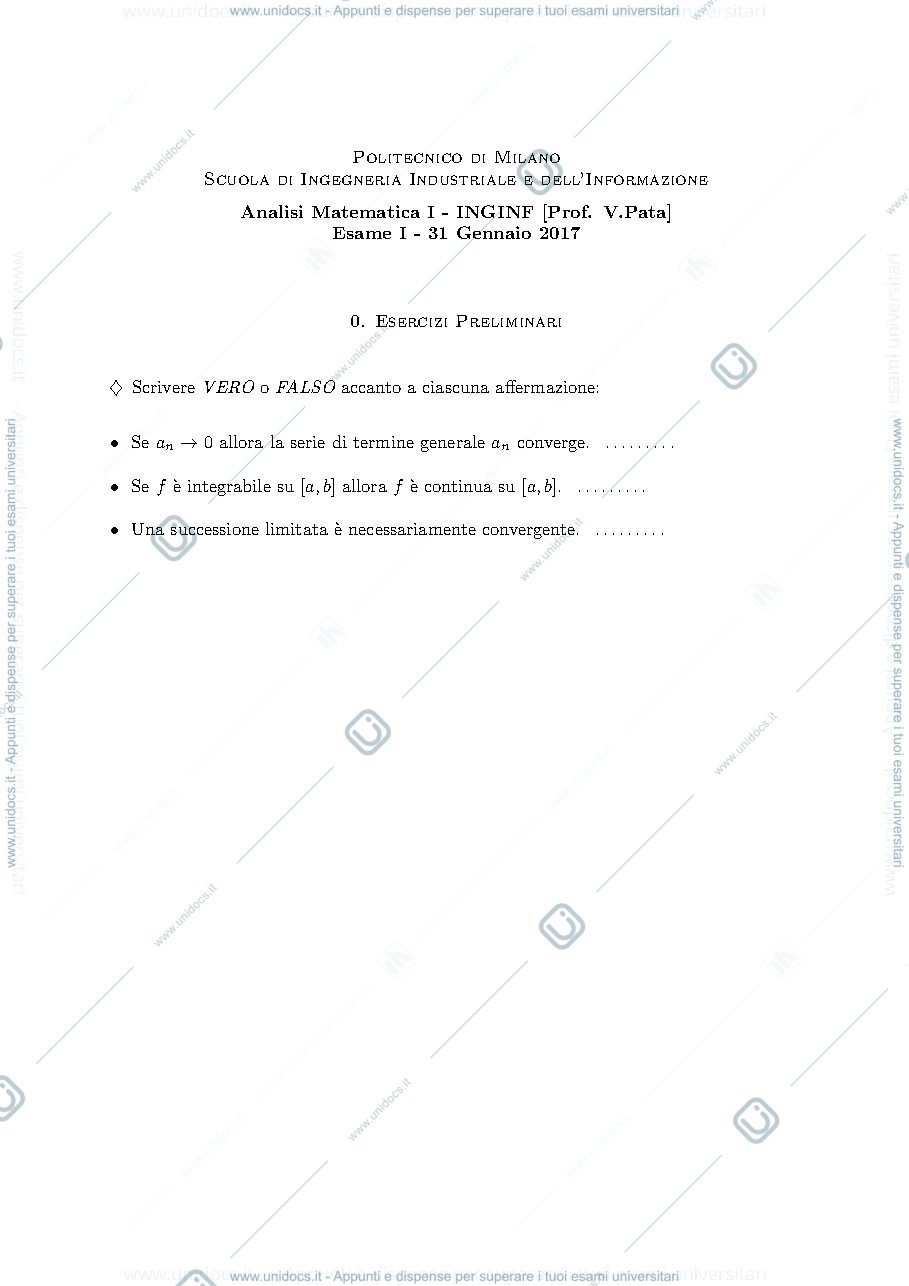 Anteprima pagina 1 — esercizi per corso Analisi 1 prof.Pata