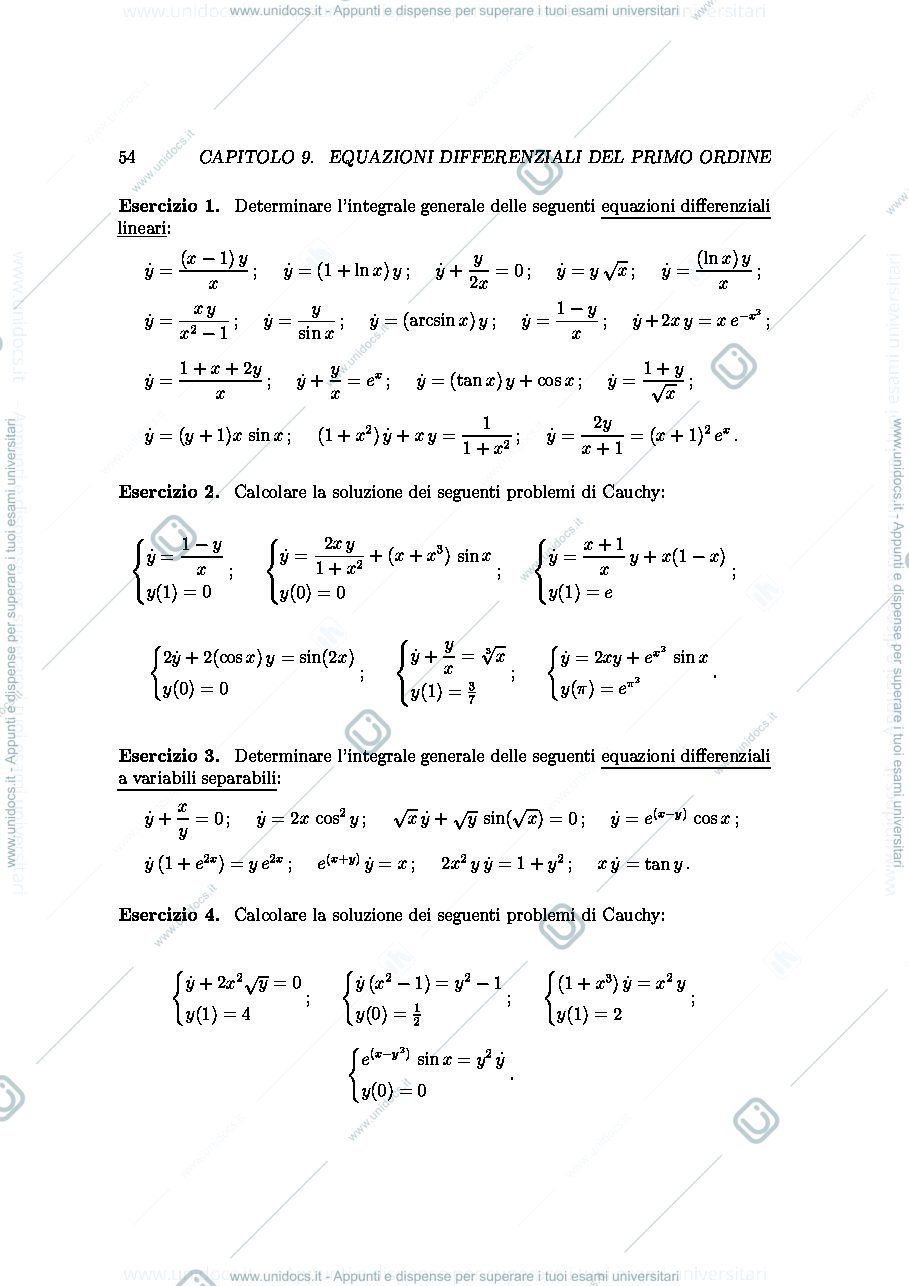 Anteprima pagina 1 — Esercizi equazioni differenziali del primo ordine 
