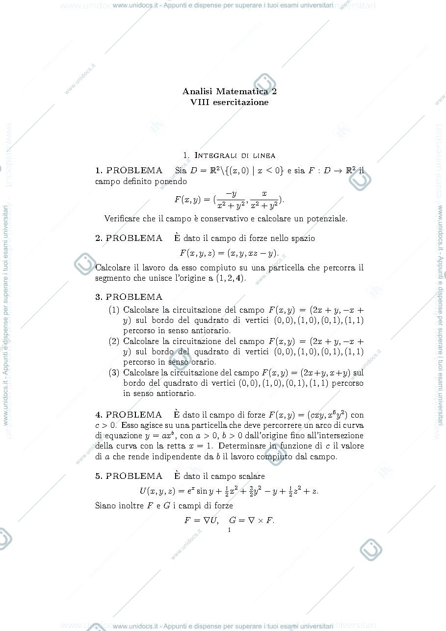 Anteprima pagina 1 — Es.8_Esercizi sull'integrale doppio con risposte esercizi prof: Möseneder Frajria Pierluigi