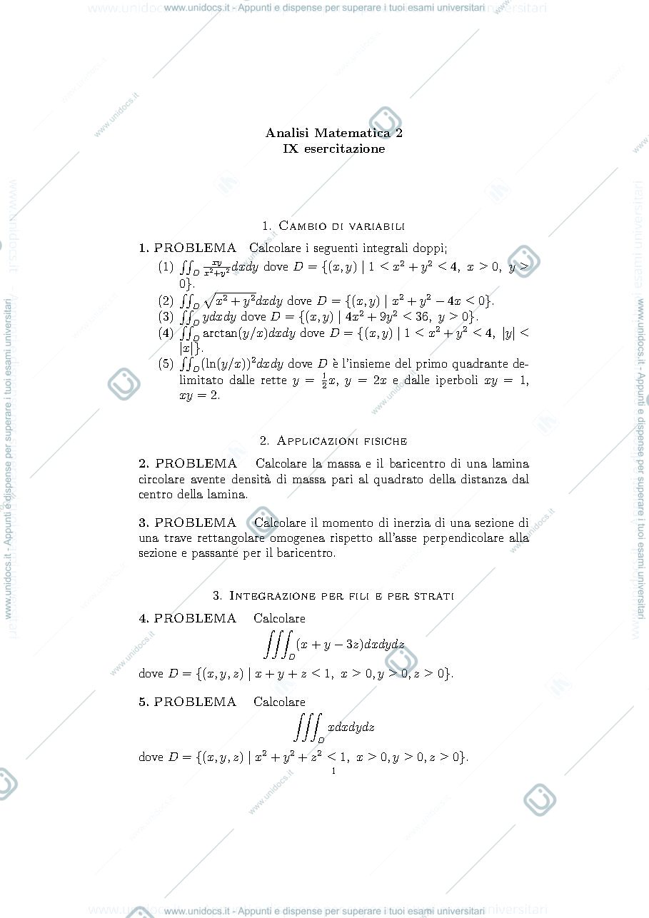 Anteprima pagina 1 — Esercizi sugli integrali tripli esercizi prof: Möseneder Frajria Pierluigi