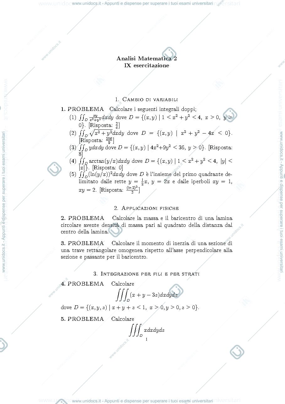 Anteprima pagina 1 — Es.9_Esercizi sugli integrali tripli con risposte esercizi prof: Möseneder Frajria Pierluigi