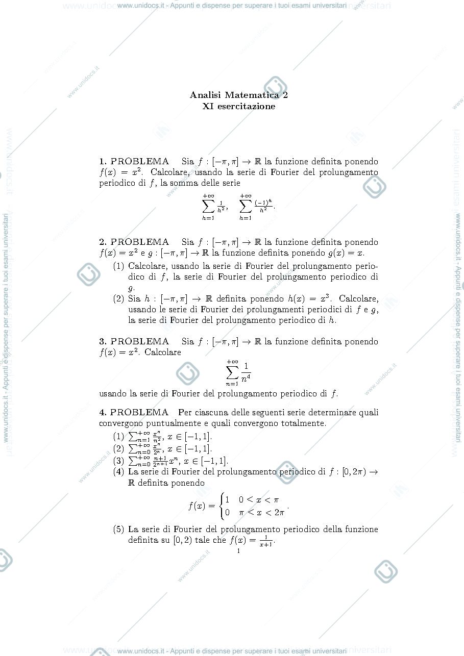 Anteprima pagina 1 — Es.11_Esercizi sulla convergenza delle serie di Fourier esercizi prof: Möseneder Frajria Pierluigi