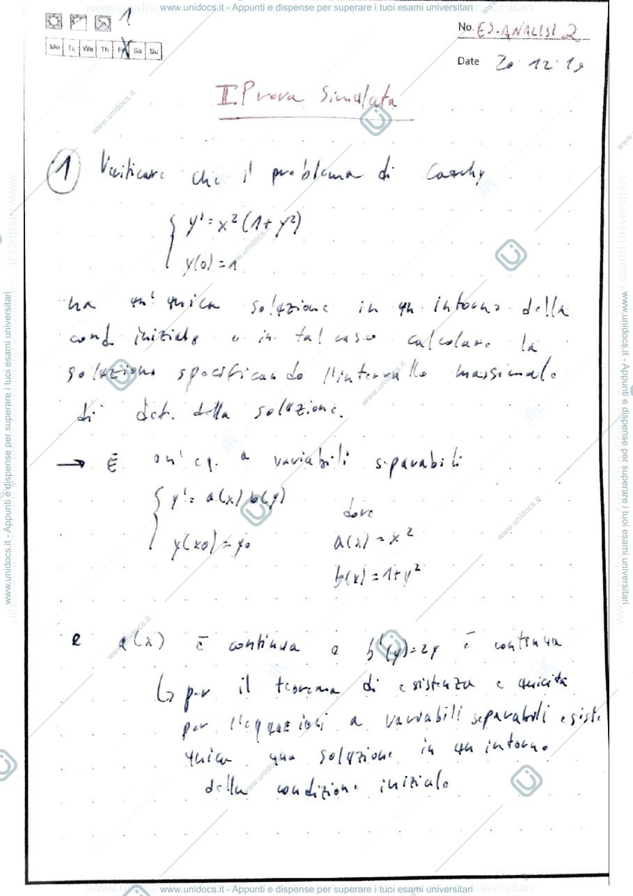 Anteprima pagina 1 — PREPARAZIONE SECONDA PROVA esercizi prof: Möseneder Frajria Pierluigi
