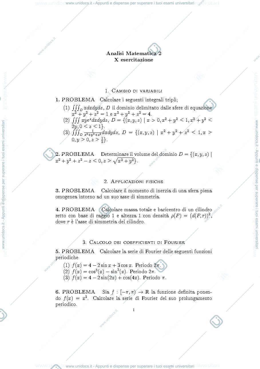Anteprima pagina 1 — Esercizi sulle serie di Fourier esercizi prof: Möseneder Frajria Pierluigi
