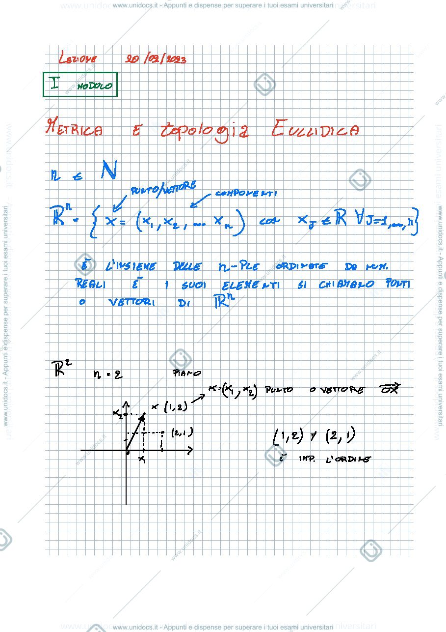 Anteprima pagina 1 — Appunti prime lezioni Analisi B