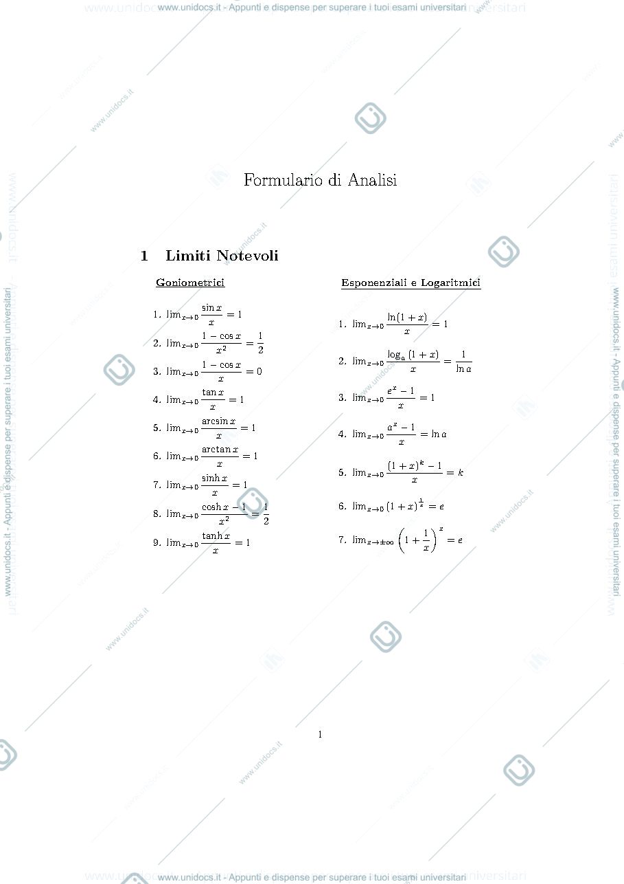 Anteprima pagina 1 — Formulario per limiti con sviluppi di Mac-Laurin