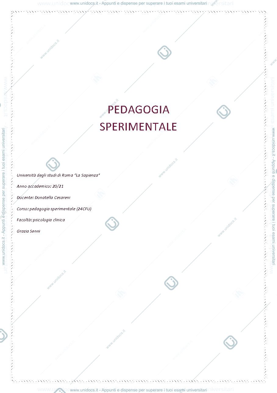 Anteprima pagina 1 — appunti di pedagogia sperimentale per i 24 CFU