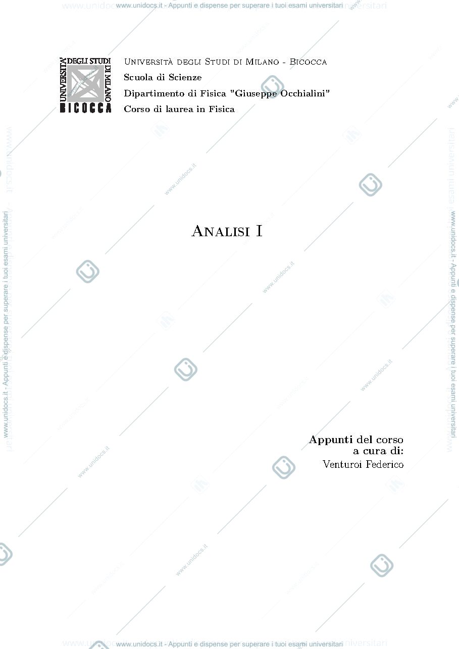 Anteprima pagina 1 — Appunti Analisi I