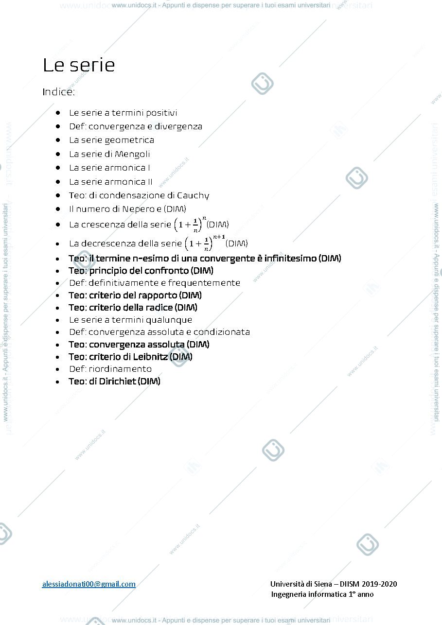 Anteprima pagina 1 — Le serie, Analisi I