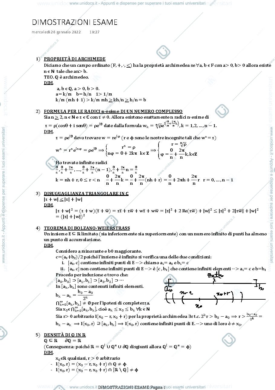 Anteprima pagina 1 — Dimostrazioni Analisi