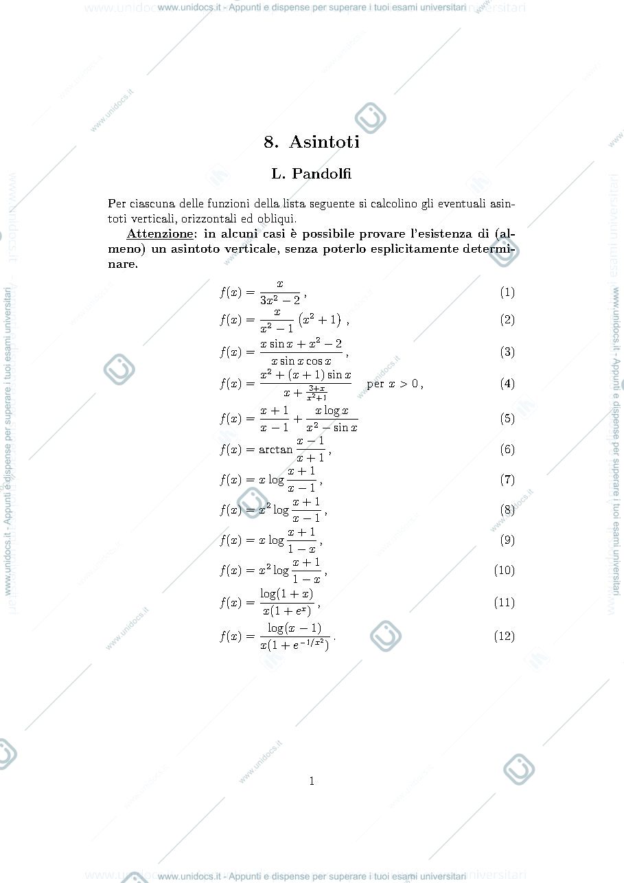 Anteprima pagina 1 — Esercitazione su asintoti