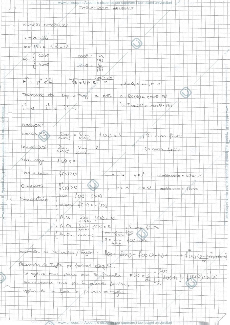 Anteprima pagina 1 — Formulario per esercizi + domande frequenti di teoria