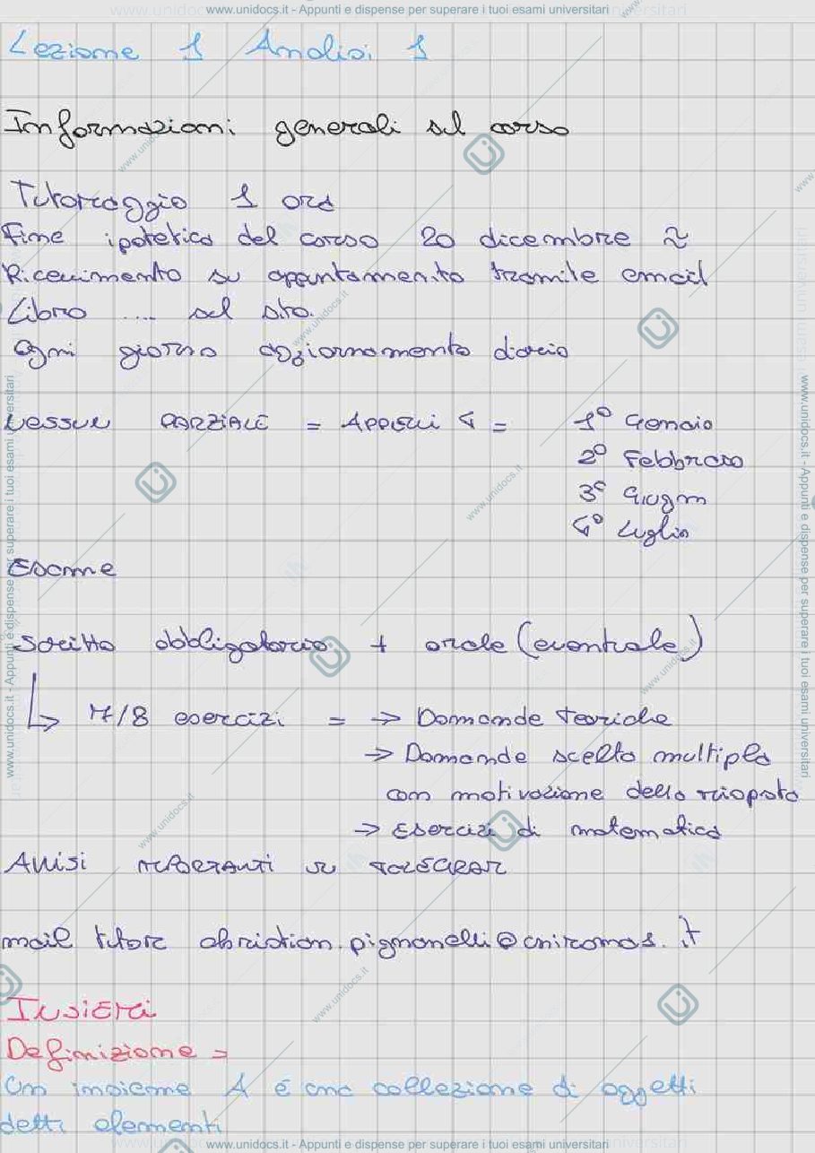 Anteprima pagina 1 — Appunti Lezioni Analisi 1 prodotti da M.B.