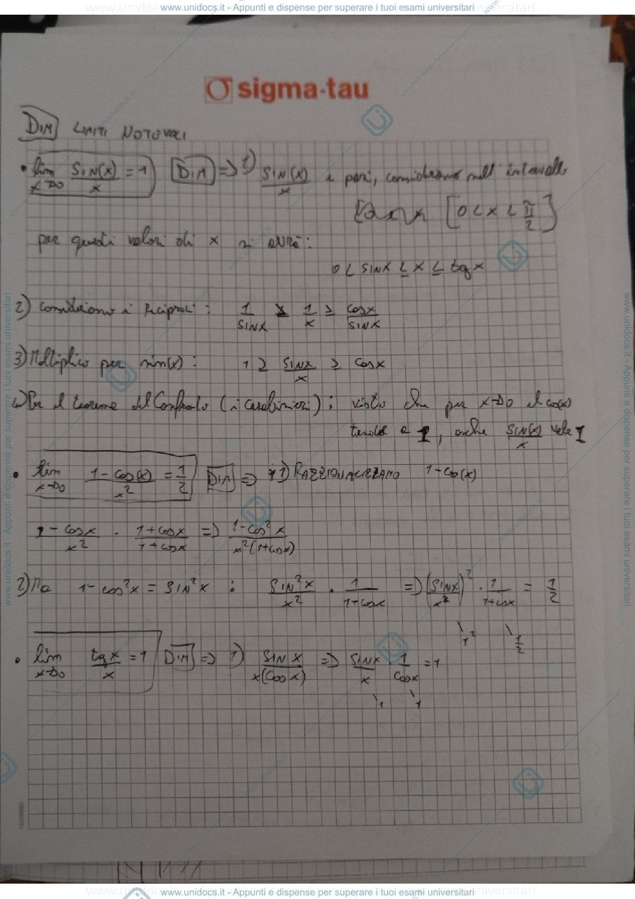Anteprima pagina 1 — dimostrazione limiti notevoli