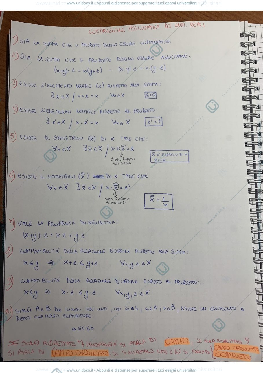Anteprima pagina 1 — I 10 assiomi dei numeri reali