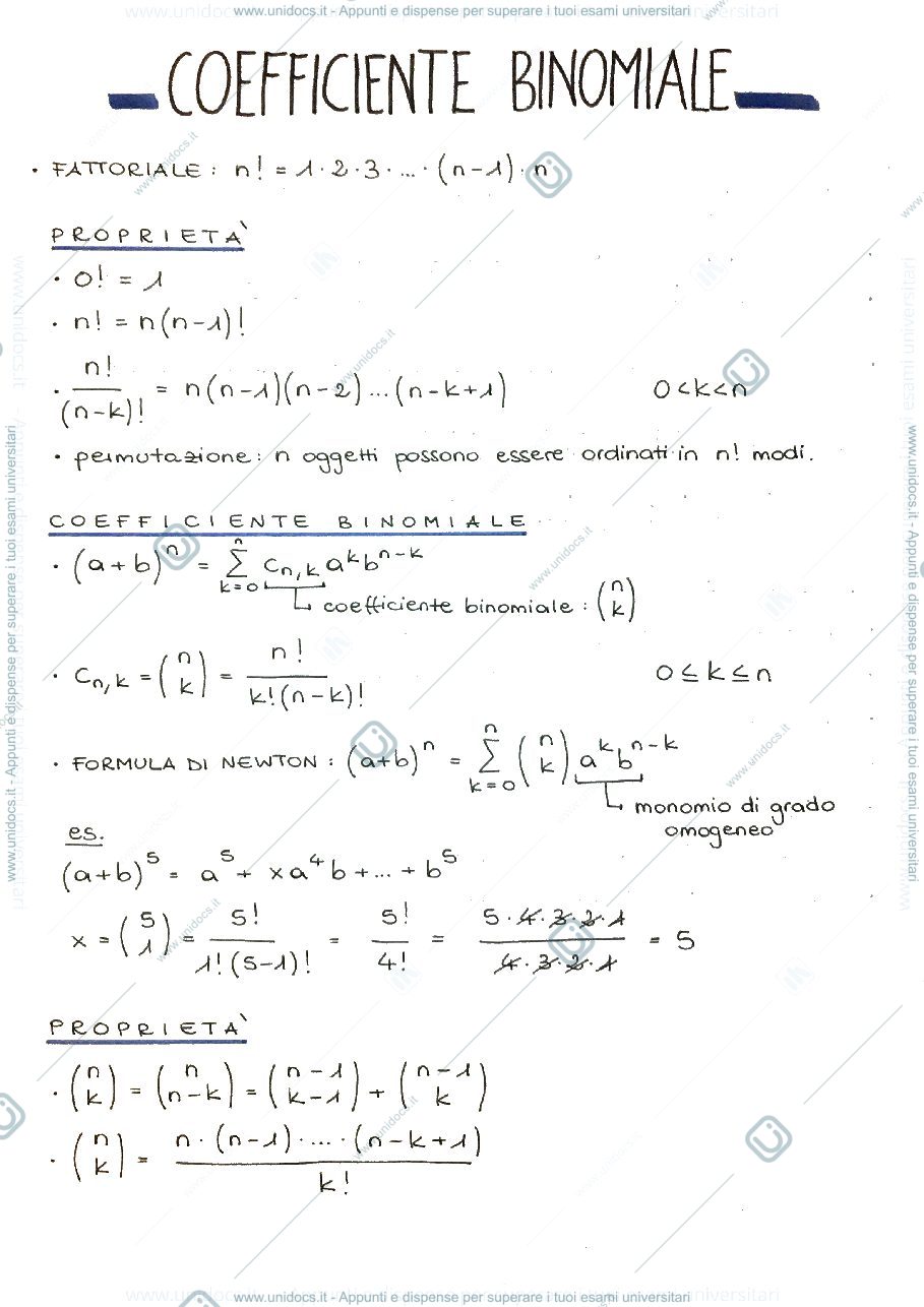 Anteprima pagina 1 — Coefficiente binomiale