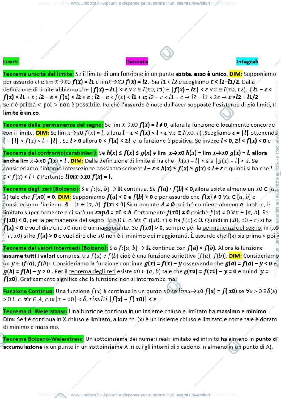 Anteprima pagina 1 — Analisi matematica - Teoria