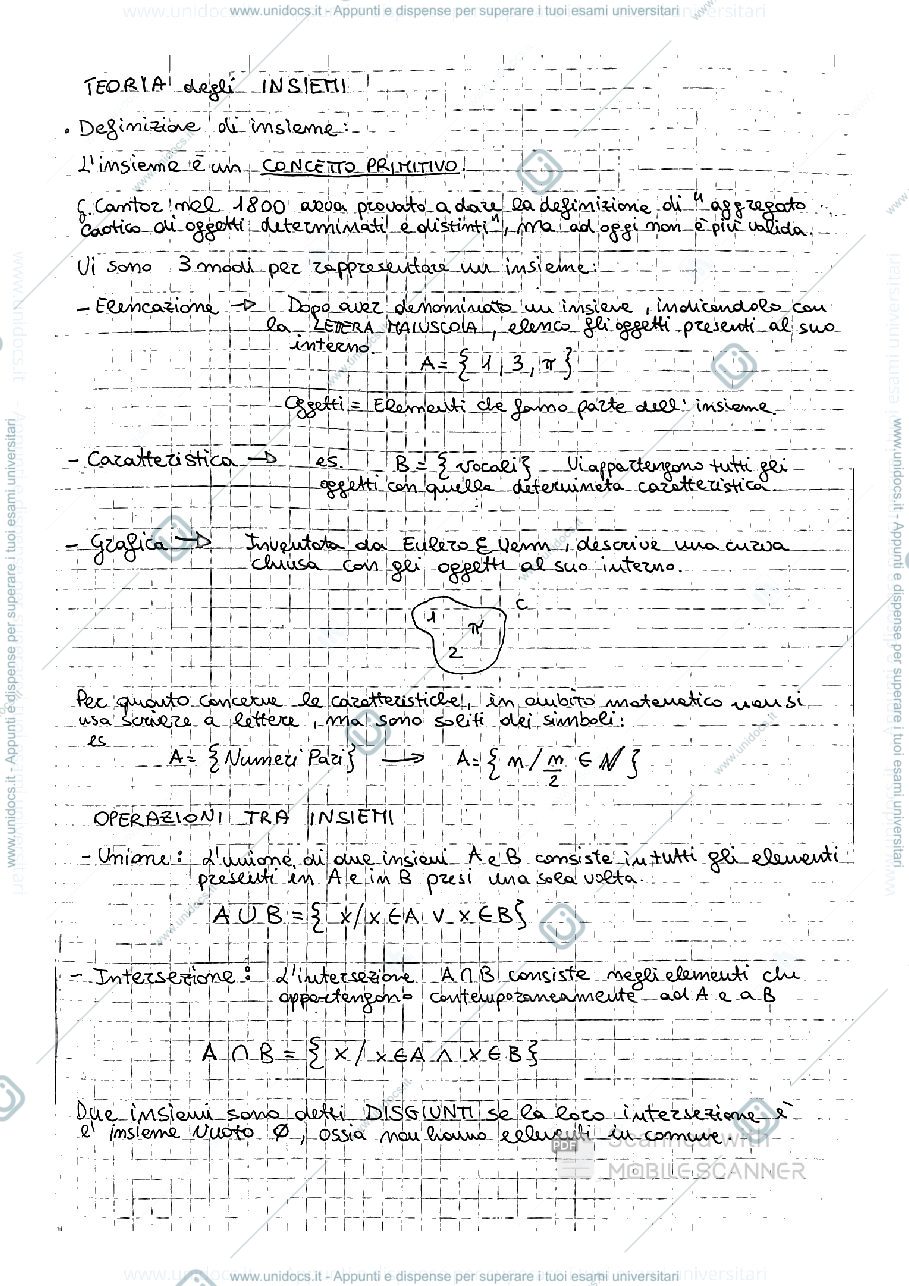 Anteprima pagina 1 — Teoria degli insiemi e insiemi numerici