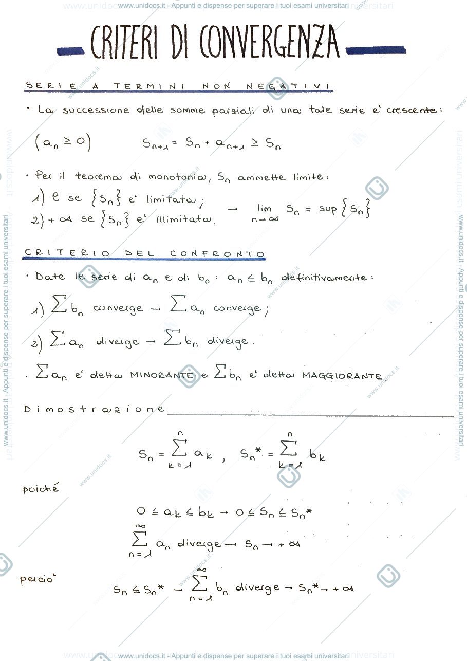 Anteprima pagina 1 — Criteri di convergenza per serie numeriche