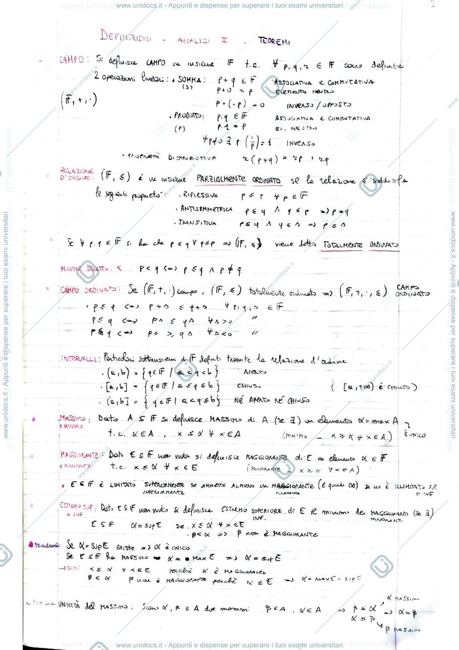 Anteprima pagina 1 — Analisi Matematica 1 Turno1