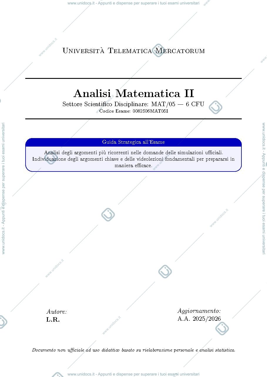 Anteprima pagina 1 — Analisi Matematica 2 MERCATORUM L-8/L8 | GUIDA STRATEGICA + PANIERE | 2025-2026