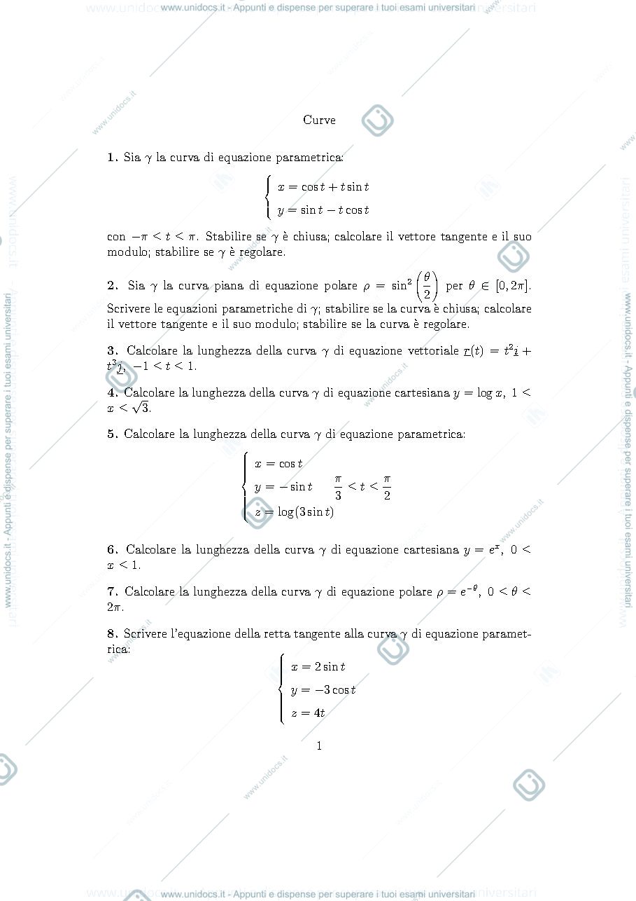 Anteprima pagina 1 — Esercitazioni Analisi II