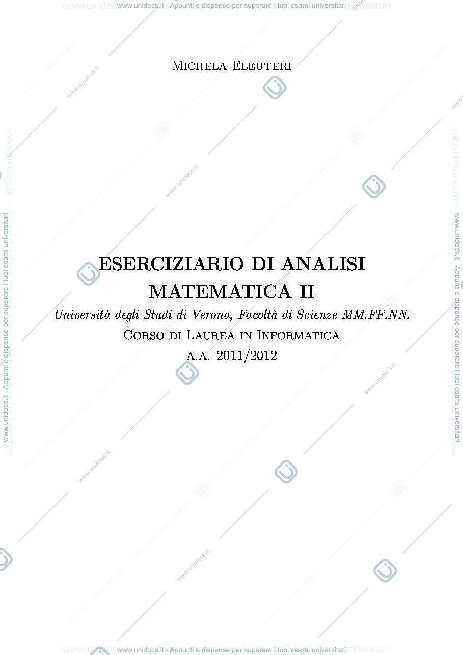 Anteprima pagina 1 — eserciziario di analisi matematica 2