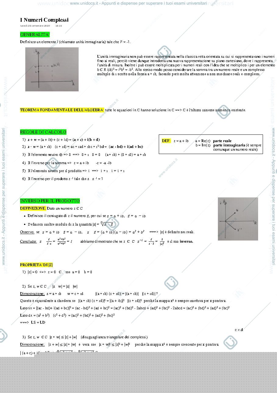 Anteprima pagina 1 — I Numeri Complessi