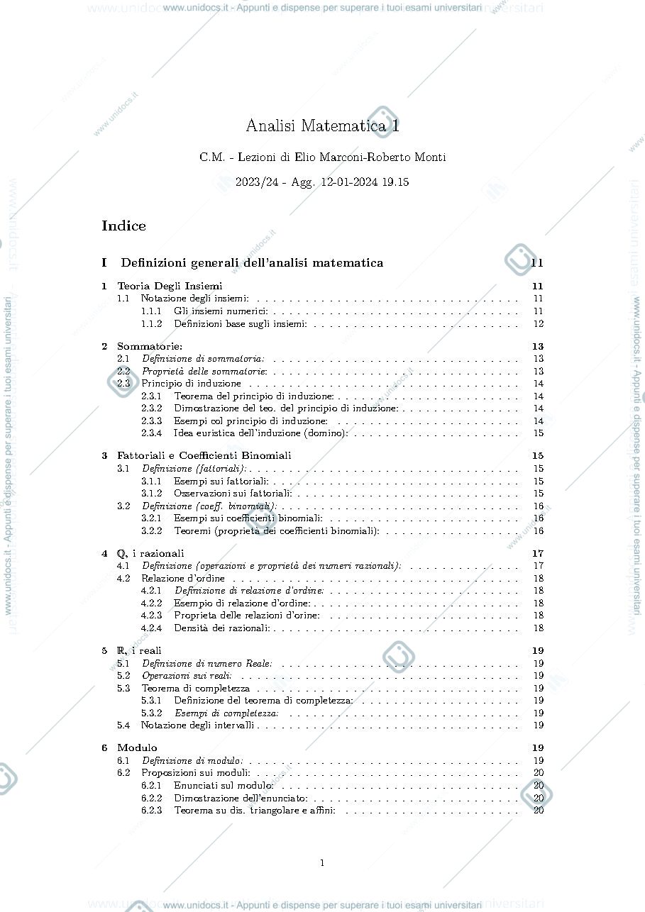 Anteprima pagina 1 — Appunti analisi matematica 1