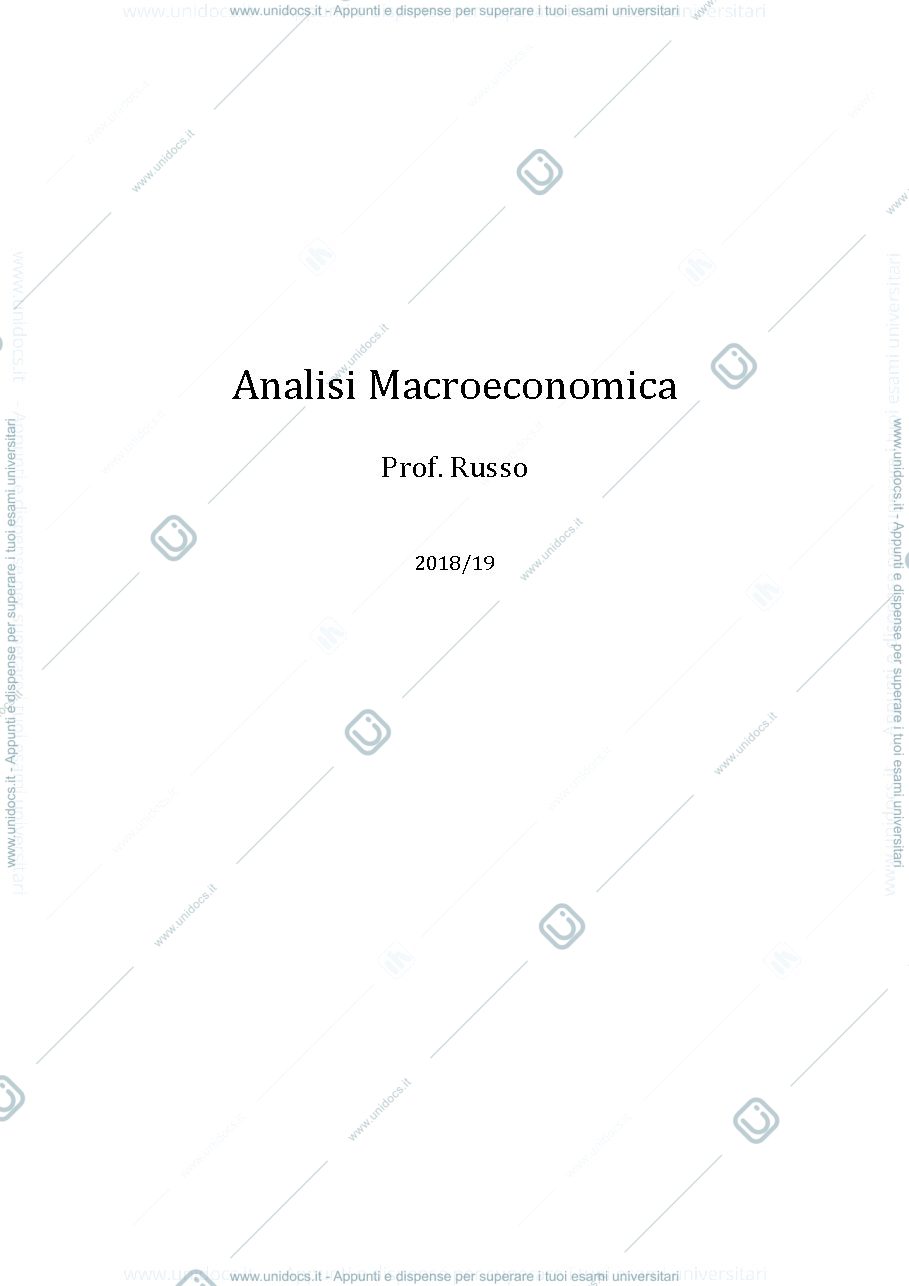 Anteprima pagina 1 — Corso di analisi macroeconomica