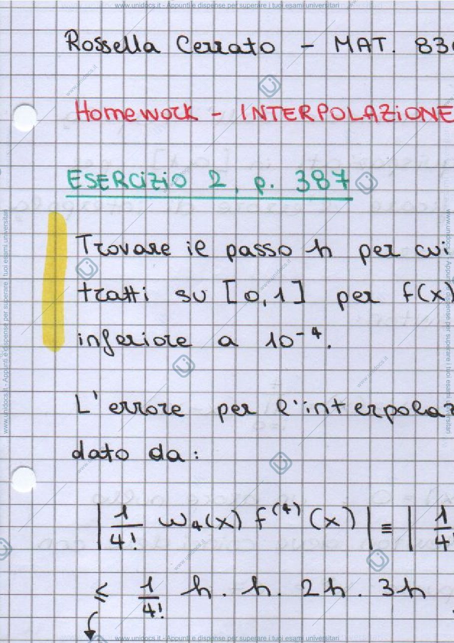 Anteprima pagina 1 — Homework - Interpolazione
