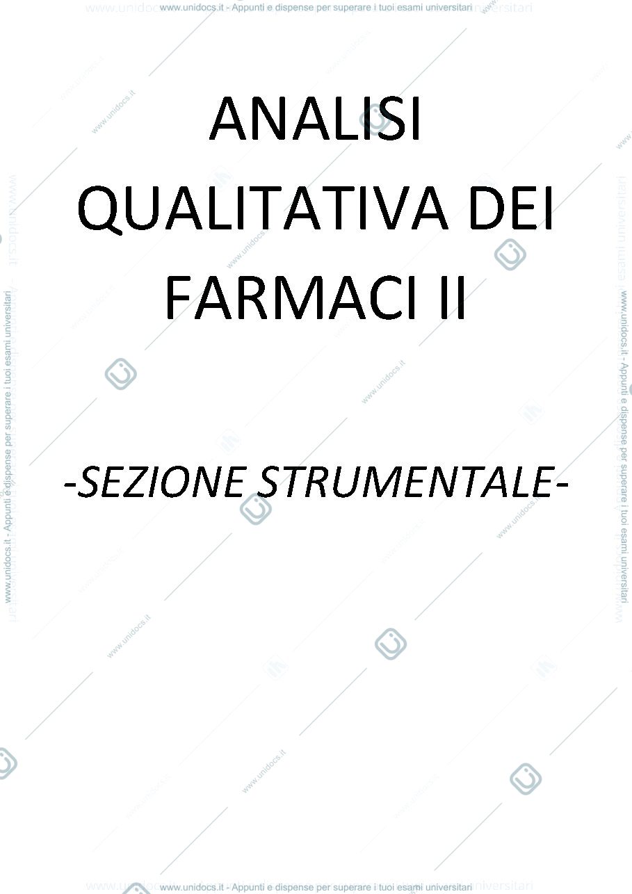Anteprima pagina 1 — Analisi Qualitativa dei Farmaci II - Modulo Strumentale
