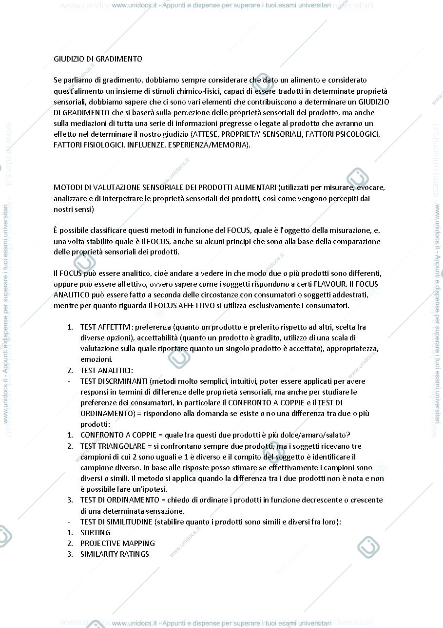 Anteprima pagina 2 — APPUNTI ANALISI SENSORIALE DEGLI ALIMENTI 