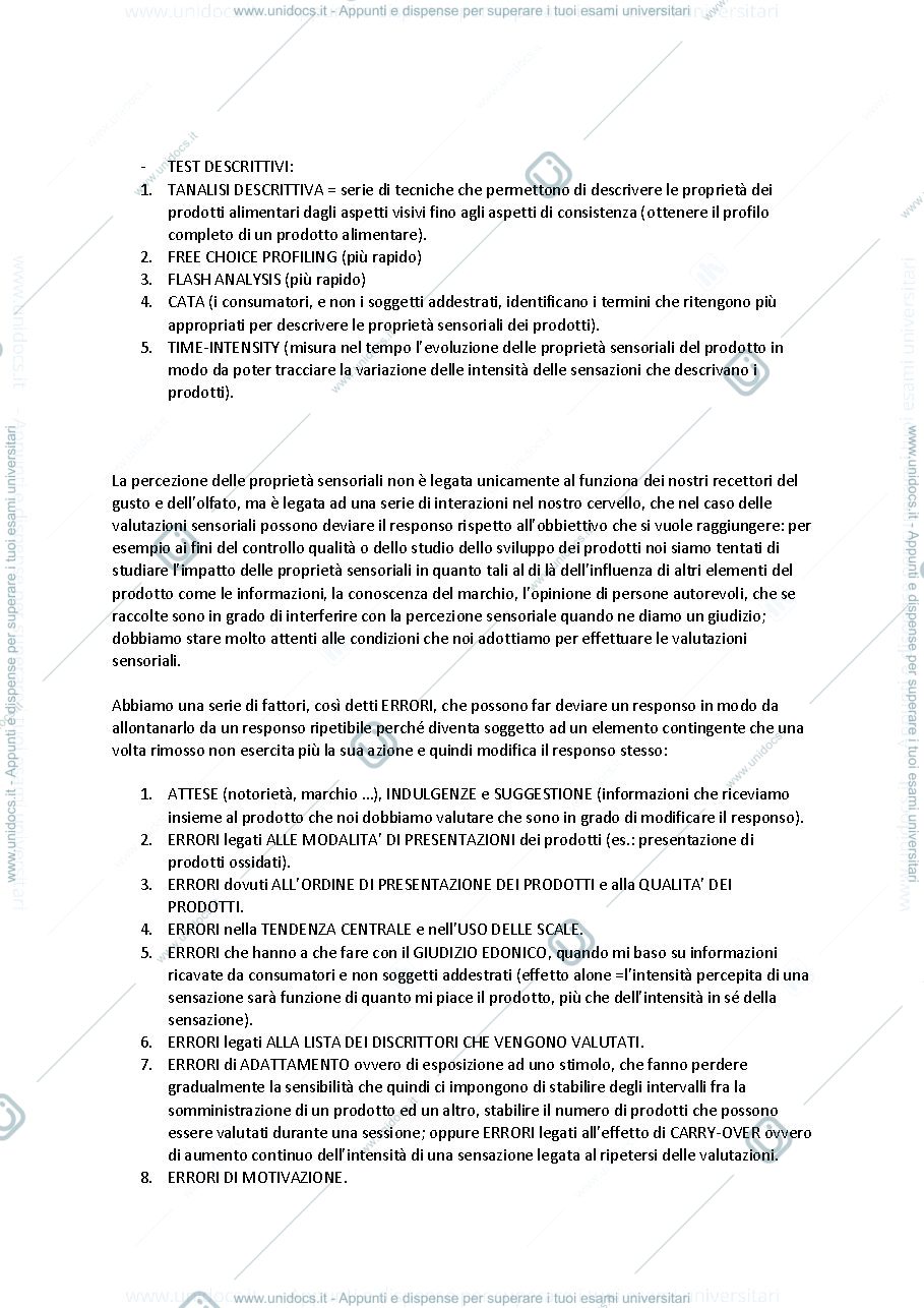 Anteprima pagina 3 — APPUNTI ANALISI SENSORIALE DEGLI ALIMENTI 