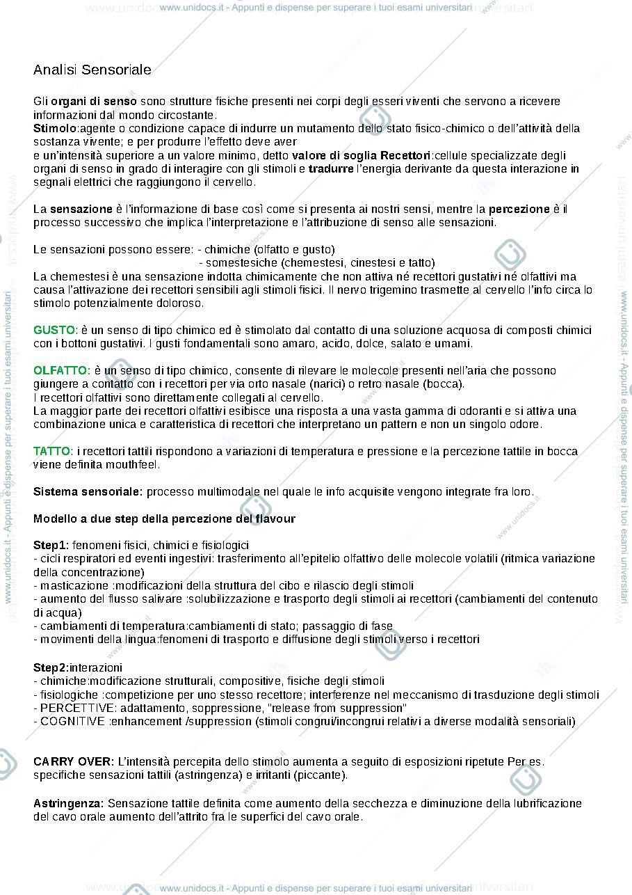 Anteprima pagina 1 — analisi sensoriale degli alimenti