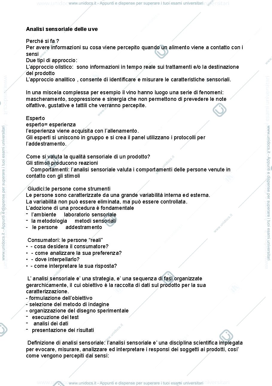 Anteprima pagina 1 — Analisi sensoriale 