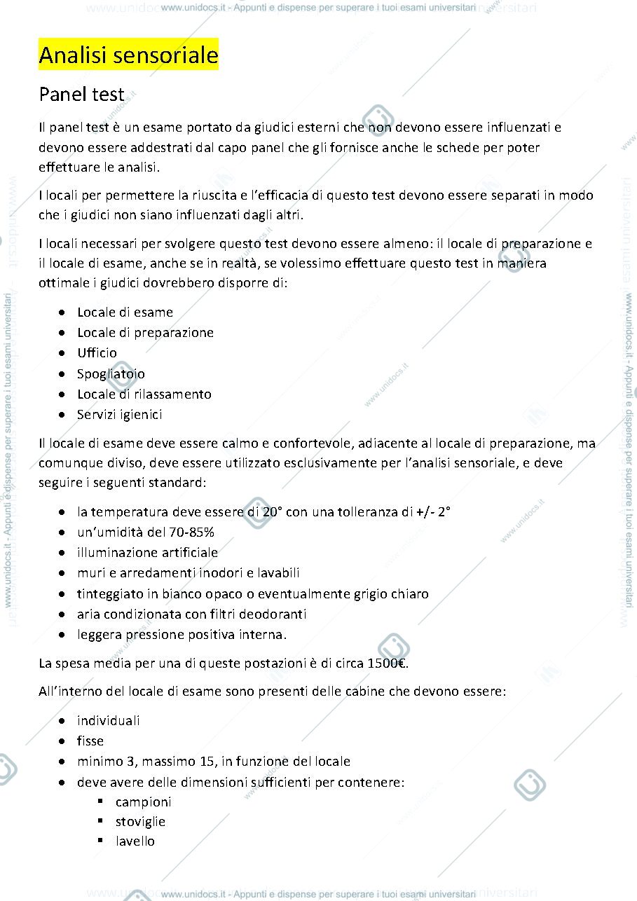 Anteprima pagina 1 — Appunti Analisi Sensoriali Venturi