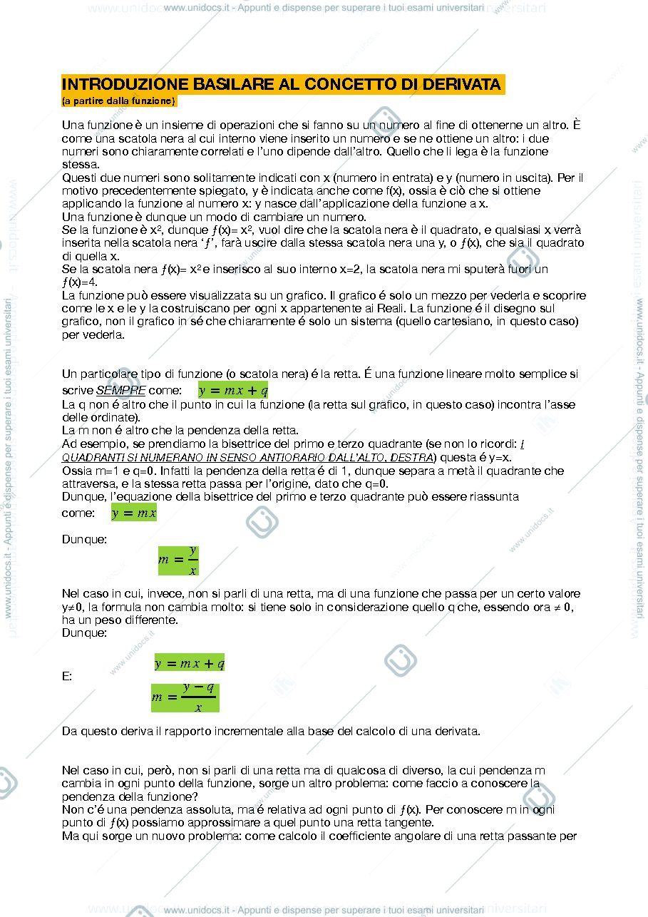 Anteprima pagina 1 — Introduzione al concetto di derivata (partendo da zero)