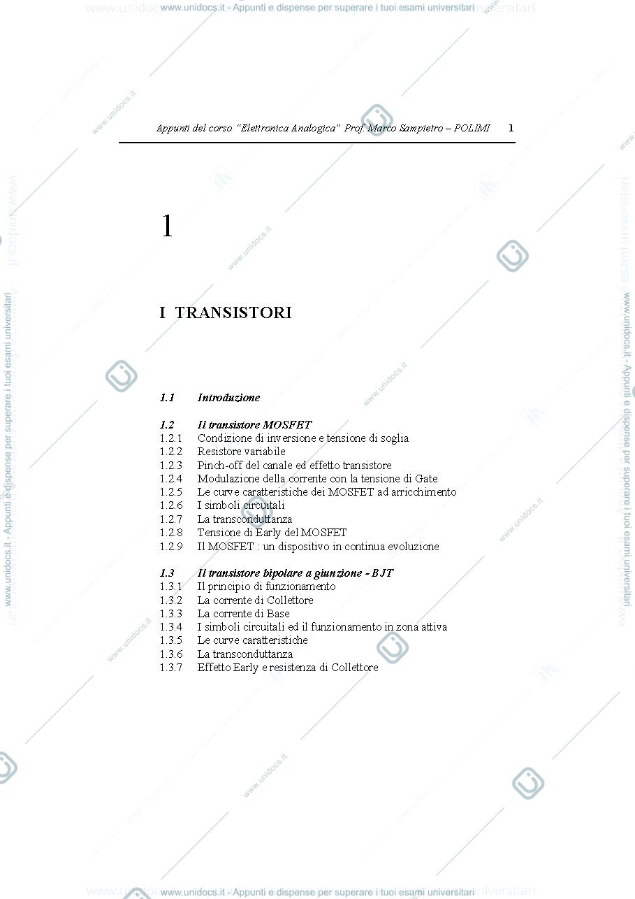Anteprima pagina 1 — Principi di funzionamento dei transistori Bjt e Mosfet