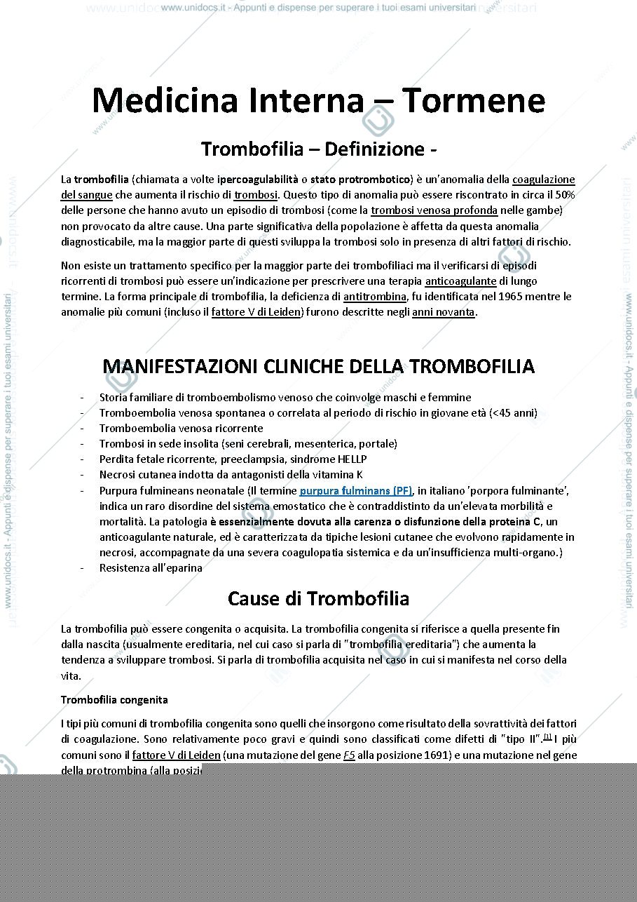Anteprima pagina 1 — Riassunti Medicina Interna - Parte Prof.ssa Tormene